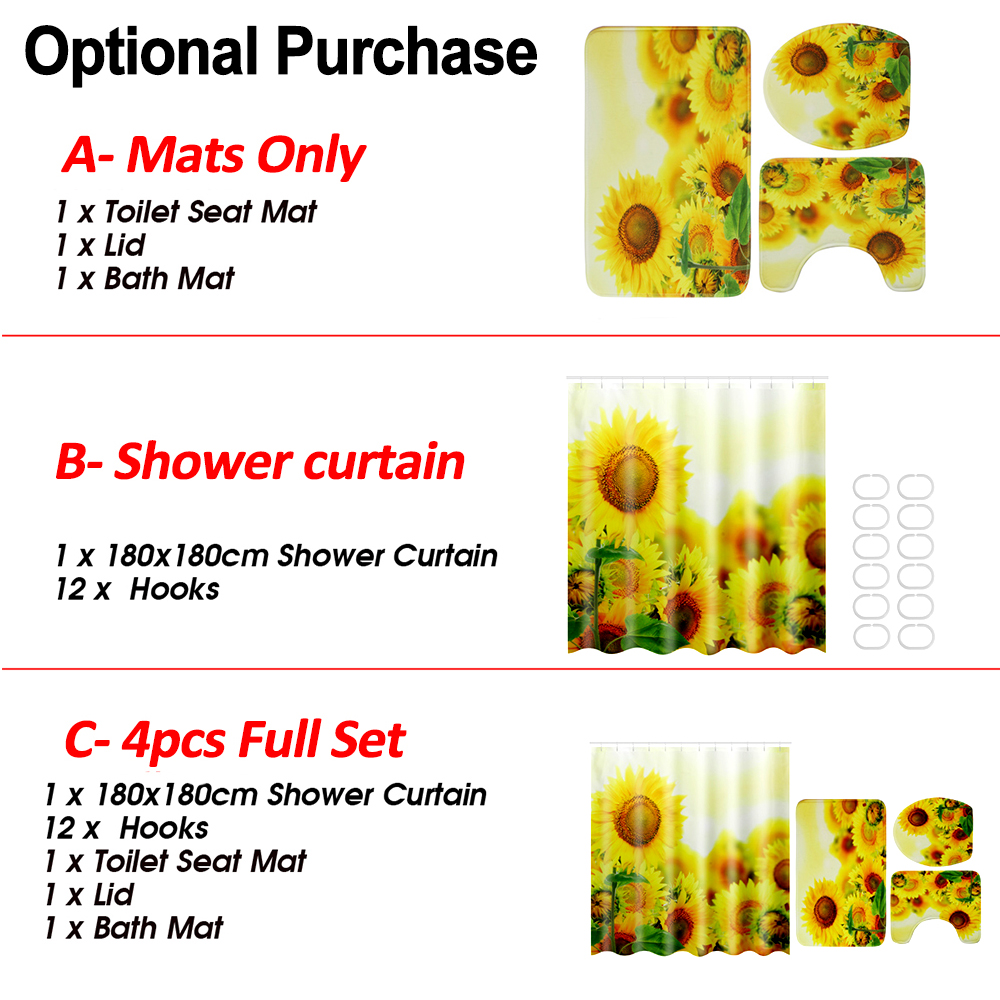 Beatiful3DSunsetSunflowerWaterproofShowerCurtainHooksNon-SlipBathCarpetsToiletMatsforBathroomDecor-1634199-10