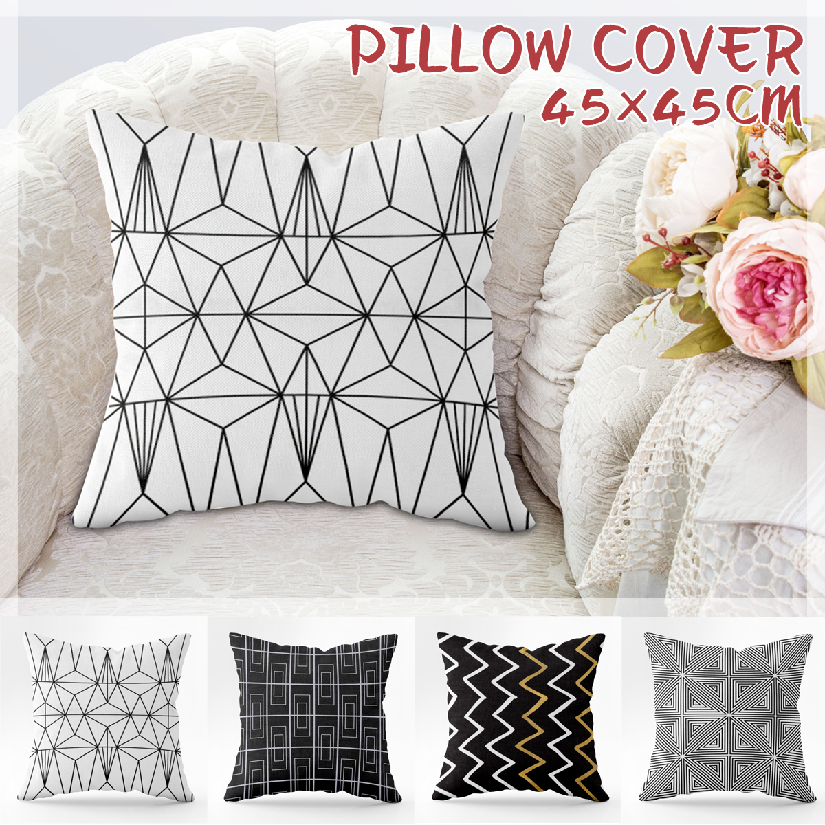 BlackandWhitePrintedGeometryPatternPillowcaseEuroPillowCoversHomeDecorativeCushionCover-1806240-1