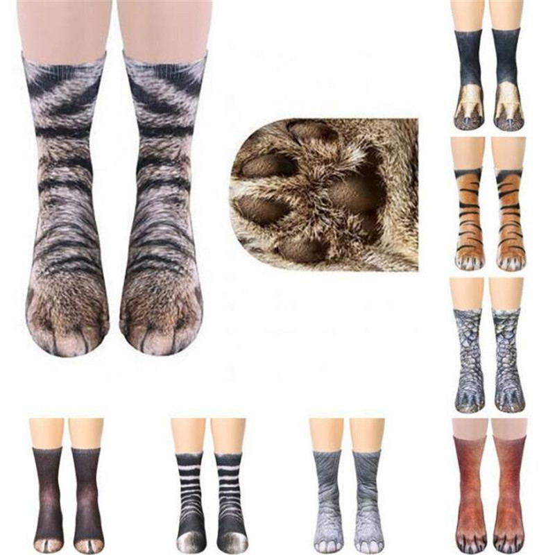 Creative3DPrintAdultAnimalPawSocksUnisexCrewCatLongTubeStocksElasticBreathableSockDogTigerZebraPigCa-1484961-1