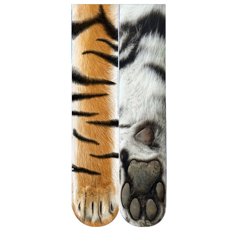 Creative3DPrintAdultAnimalPawSocksUnisexCrewCatLongTubeStocksElasticBreathableSockDogTigerZebraPigCa-1484961-8