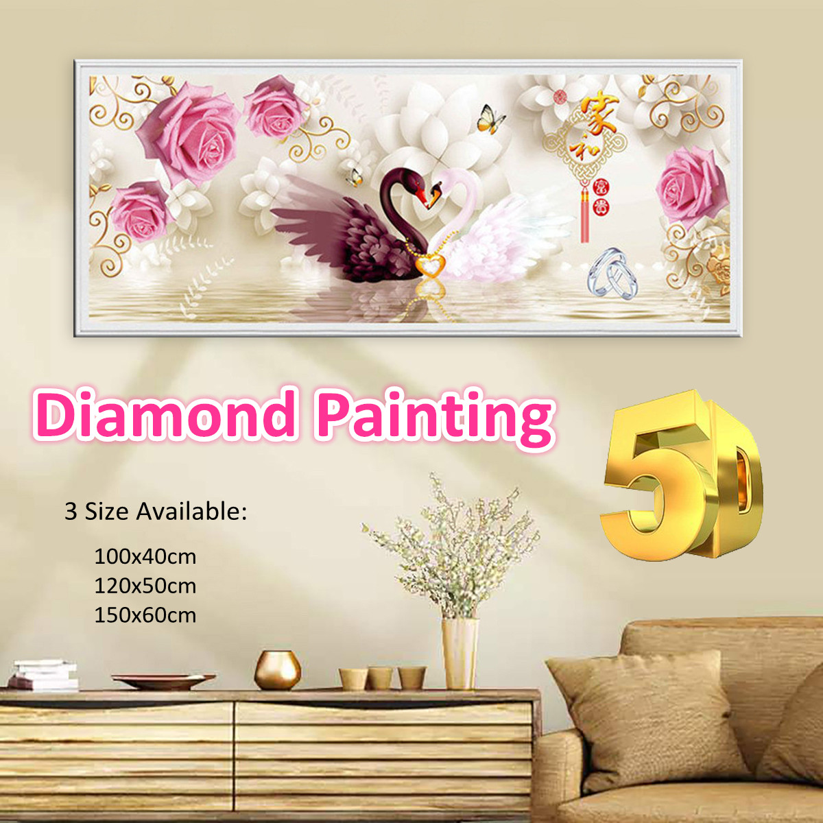 DIYEmbroidery5DDiamondPaintingSwanCrossStitchFullBeadKitHomeDecor-1694299-8