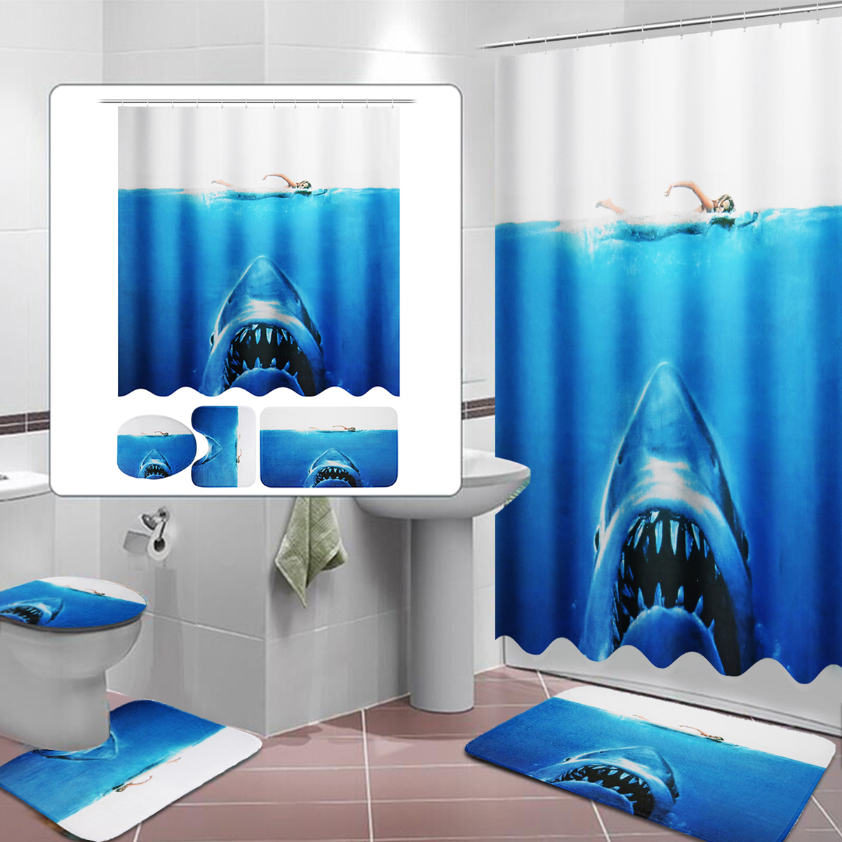 DeepSeaShark3DPrintingBathroomShowerCurtainToiletCoverMatNon-SlipRugSets-1399881-1