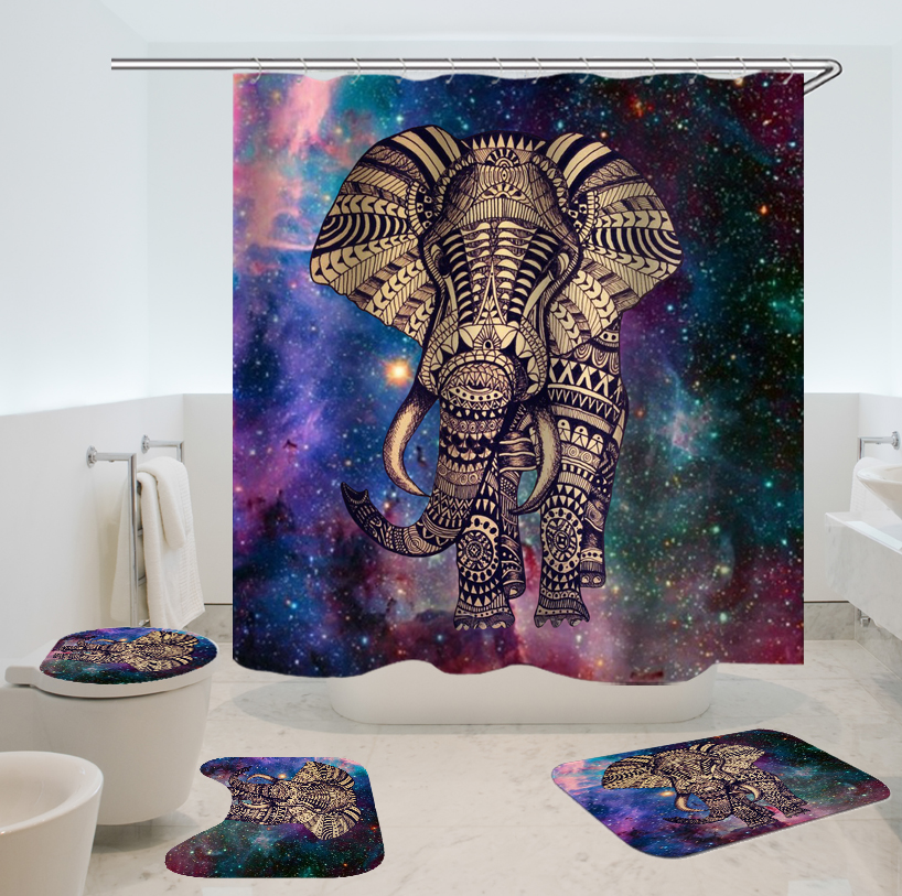 ElephantBathroomSetMouldproofShowerCurtainNon-SlipRugToiletSeatCoverBathMatCarpetsBathroomDecor-1421520-2