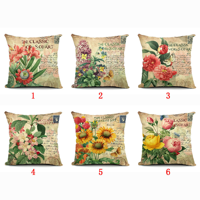 FlowersPatternQuotePillowCaseSparklyandColorfulCottonLinenVintageStyleCushionCover-1243226-1