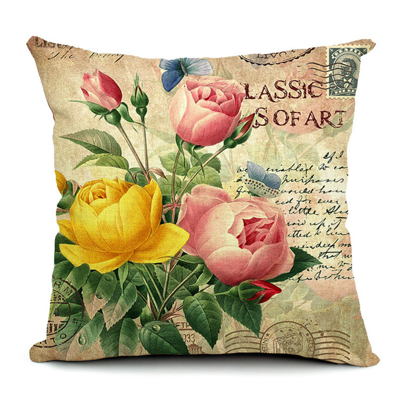 FlowersPatternQuotePillowCaseSparklyandColorfulCottonLinenVintageStyleCushionCover-1243226-5
