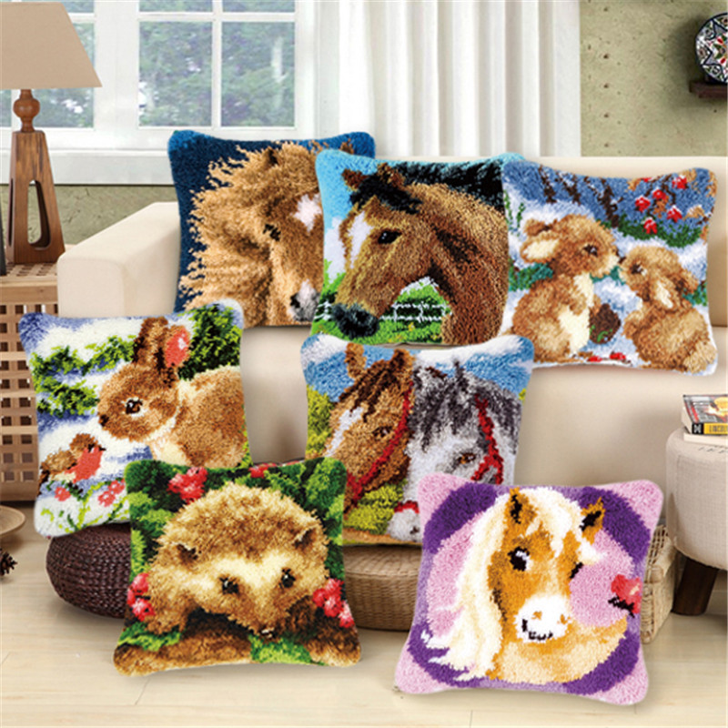 FunnyAnimalPatternLatchHookKitPillowCaseMakingKitDIYCraft43x43cm-1643529-3