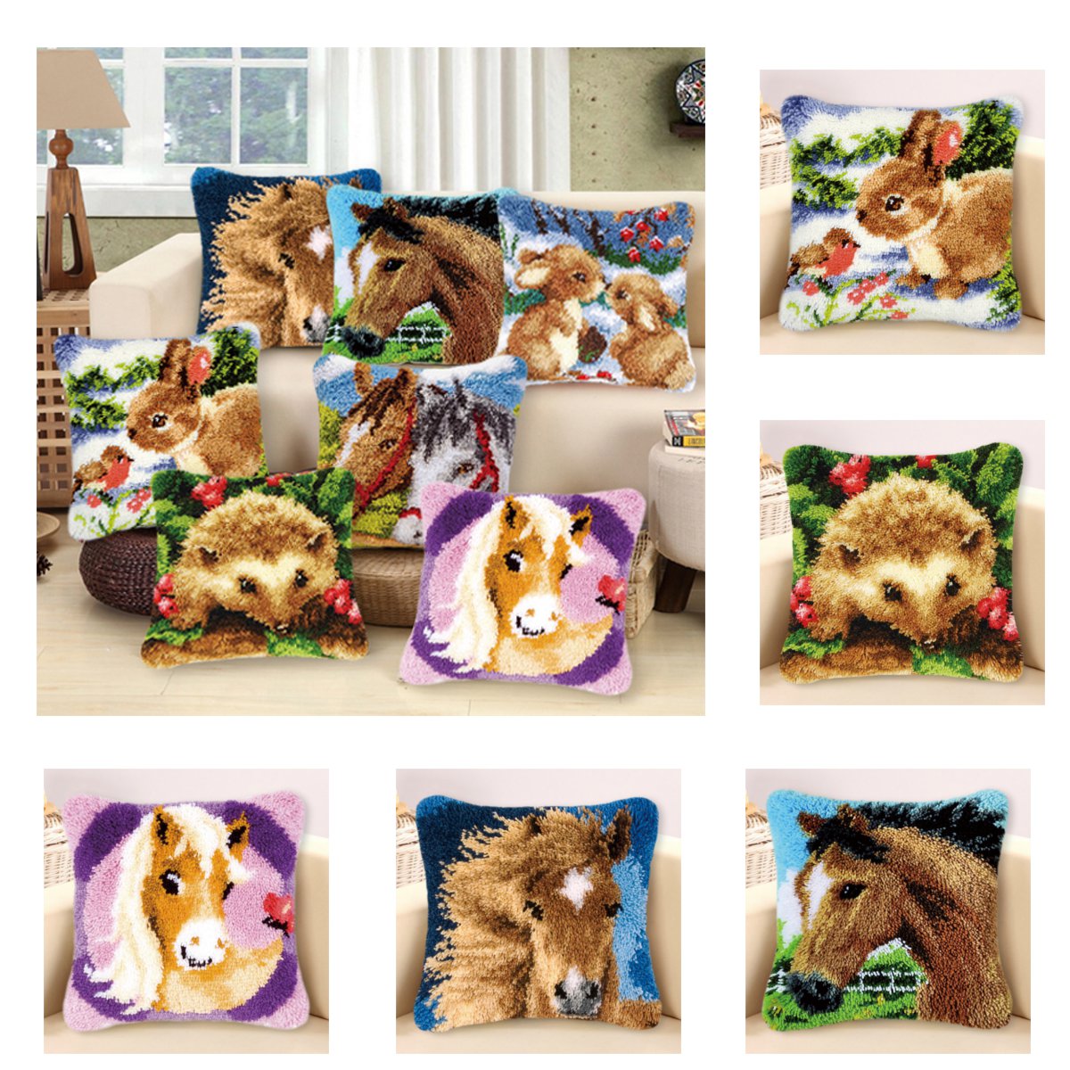 FunnyAnimalPatternLatchHookKitPillowCaseMakingKitDIYCraft43x43cm-1643529-4