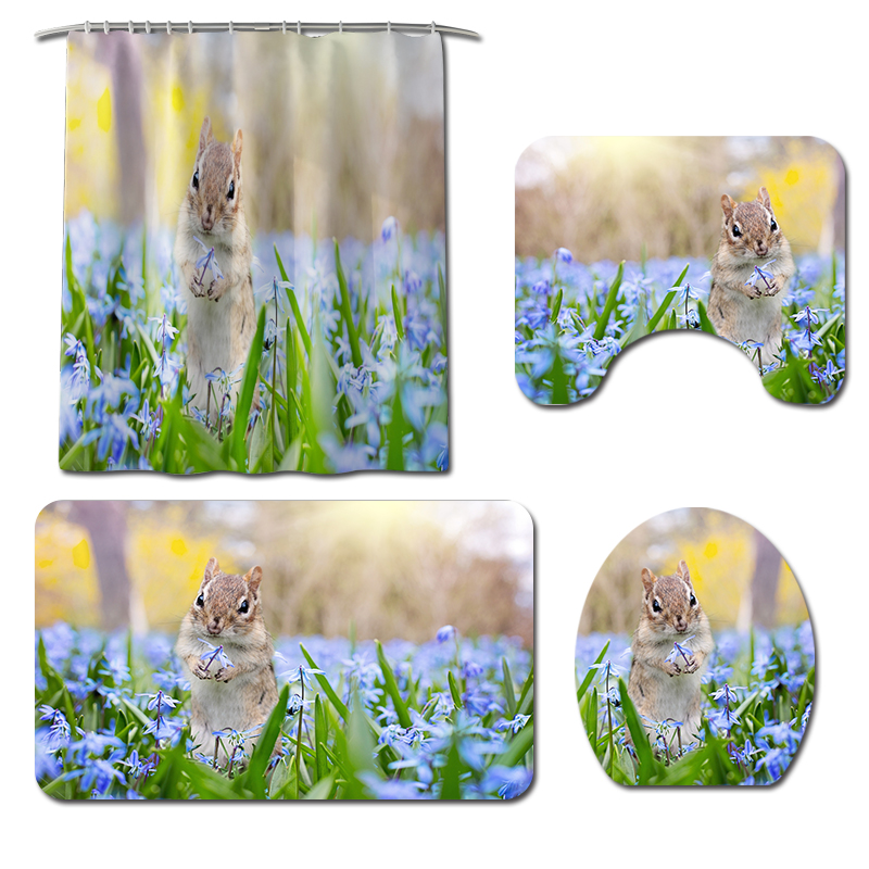 Honana4PCSBathroomWaterproofShowerCurtainAnimalRabbitPatternToiletSeatCoverPedestalRugBathMatBathroo-1625907-4