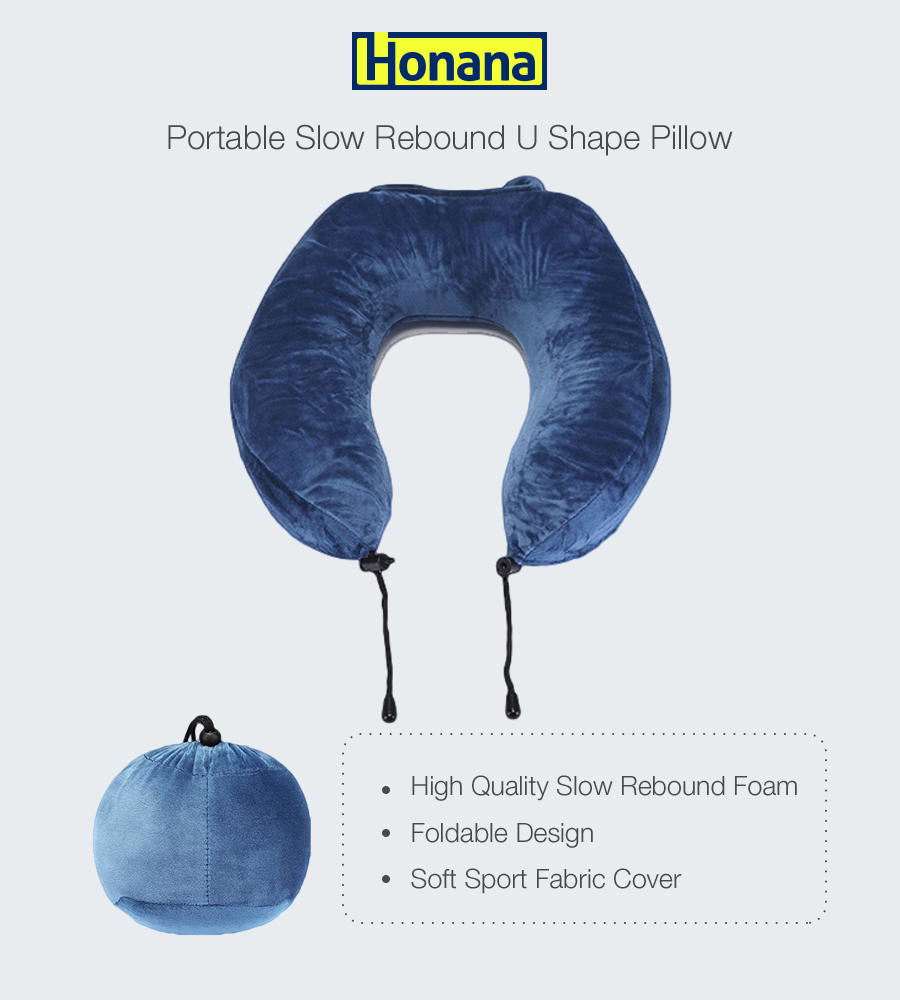 HonanaBX28x28x13cmBlueSlowReboundMemoryCottonNeckPillowUTypePillowStoragePillow-1306535-1