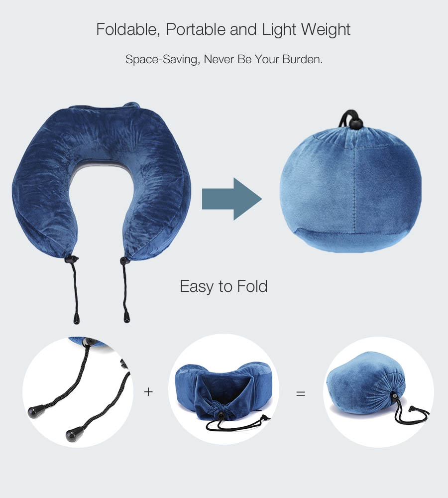 HonanaBX28x28x13cmBlueSlowReboundMemoryCottonNeckPillowUTypePillowStoragePillow-1306535-2