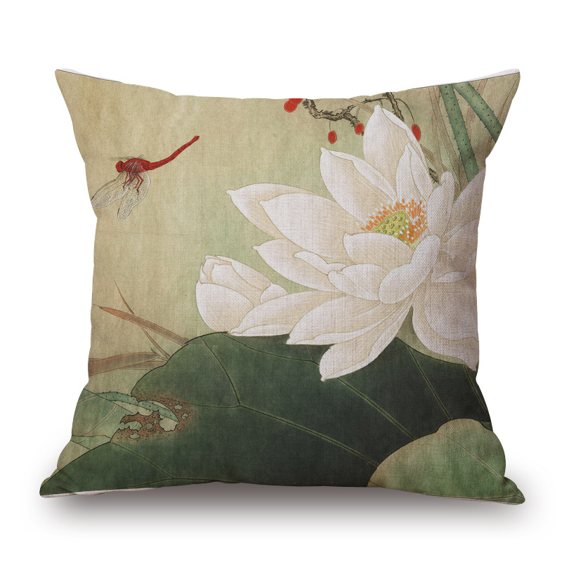 HonanaWX-D145x45cmVintageLotusFlowerCottonLinenThrowPillowCaseWaistCushionCover-1161355-6