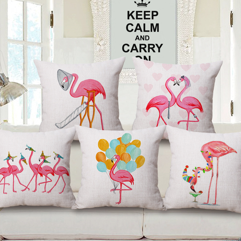 HonanaWX-D245x45cmVintageFlamingosCottonLinenThrowPillowCaseChristmasWaistCushionCover-1161356-1