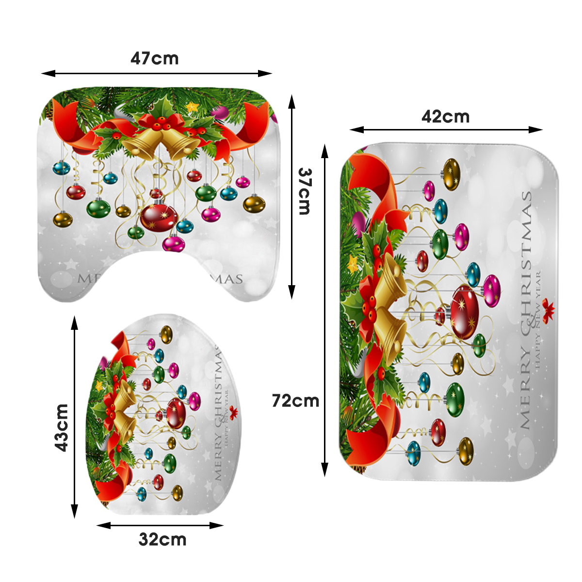 MerryChristmasBellWaterproofBathroomShowerCurtainBathMatsToiletCover-1573196-7