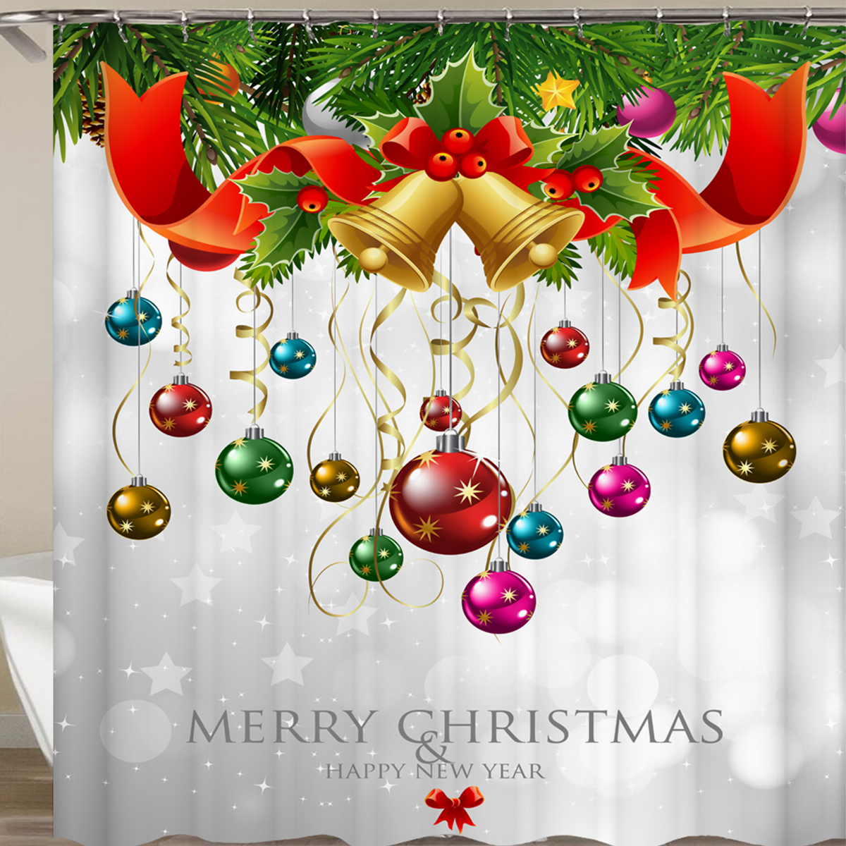 MerryChristmasBellWaterproofBathroomShowerCurtainBathMatsToiletCover-1573196-8