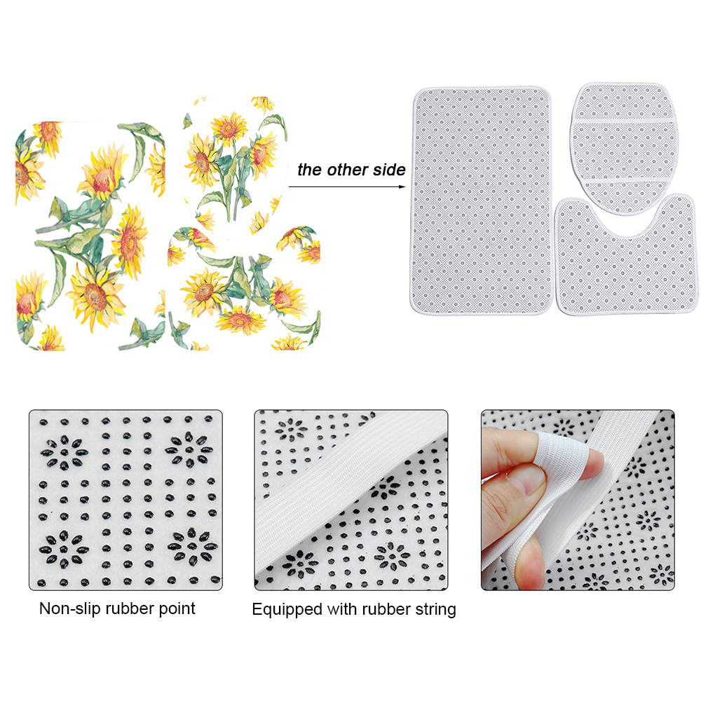 NonSlipSunflowerPatternToiletCoverMatPolyesterFabricShowerCurtainsSetForBathroom-1720124-4