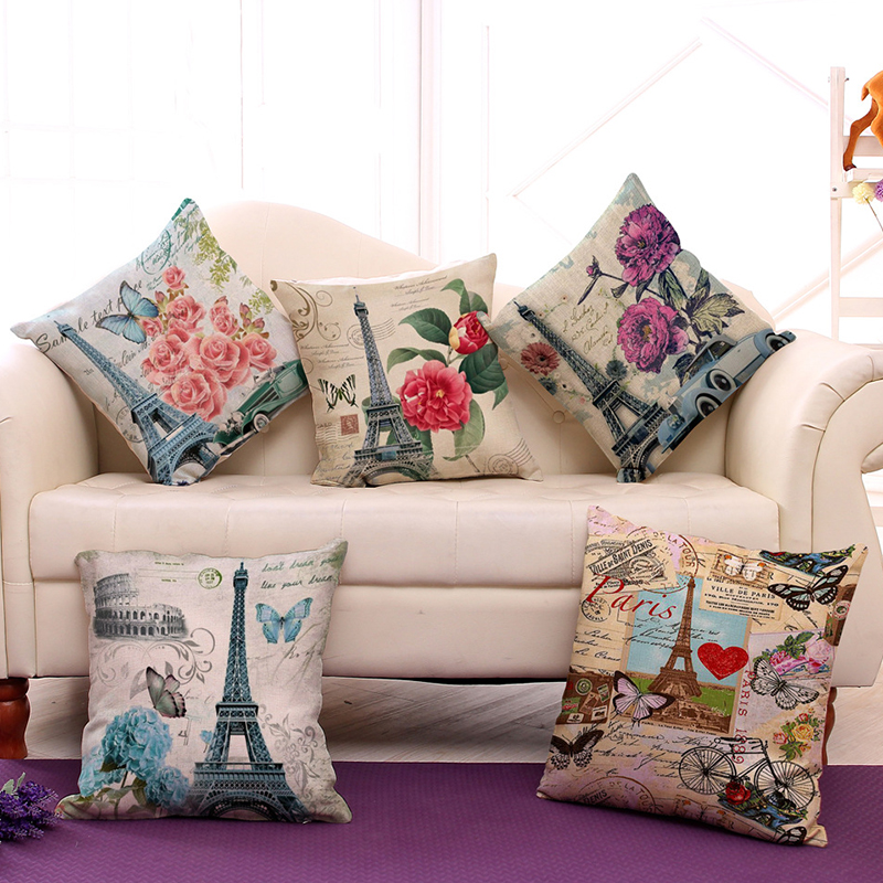 ParisEiffelTowerPrintedPillowCaseLinenSofaSoftCushionCover-1280235-1
