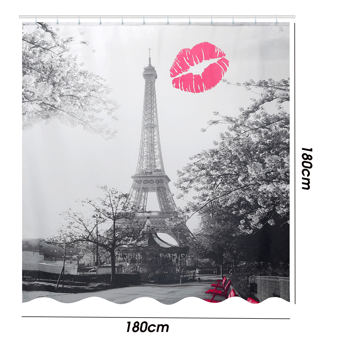 ParisEiffelTowerStyleWaterproofBathroomShowerCurtainandPedestalToiletSeatLidBathMat-1450149-9