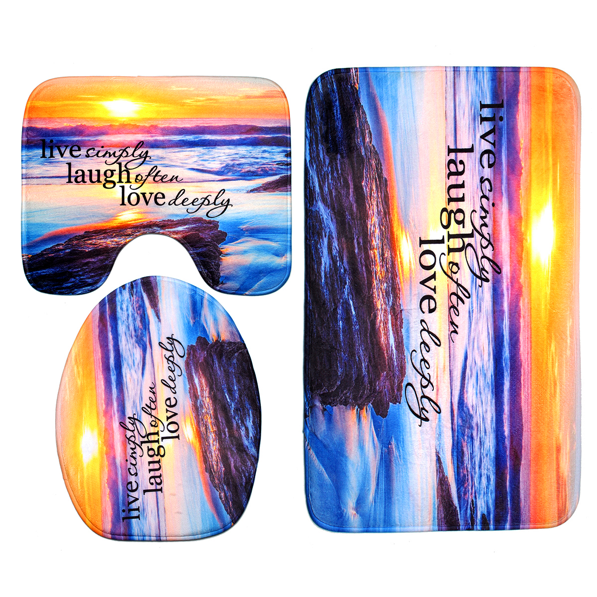 SandyBeachWaterproofBathroomShowerCurtainToiletCoverMatNon-SlipRugSet-1404285-10