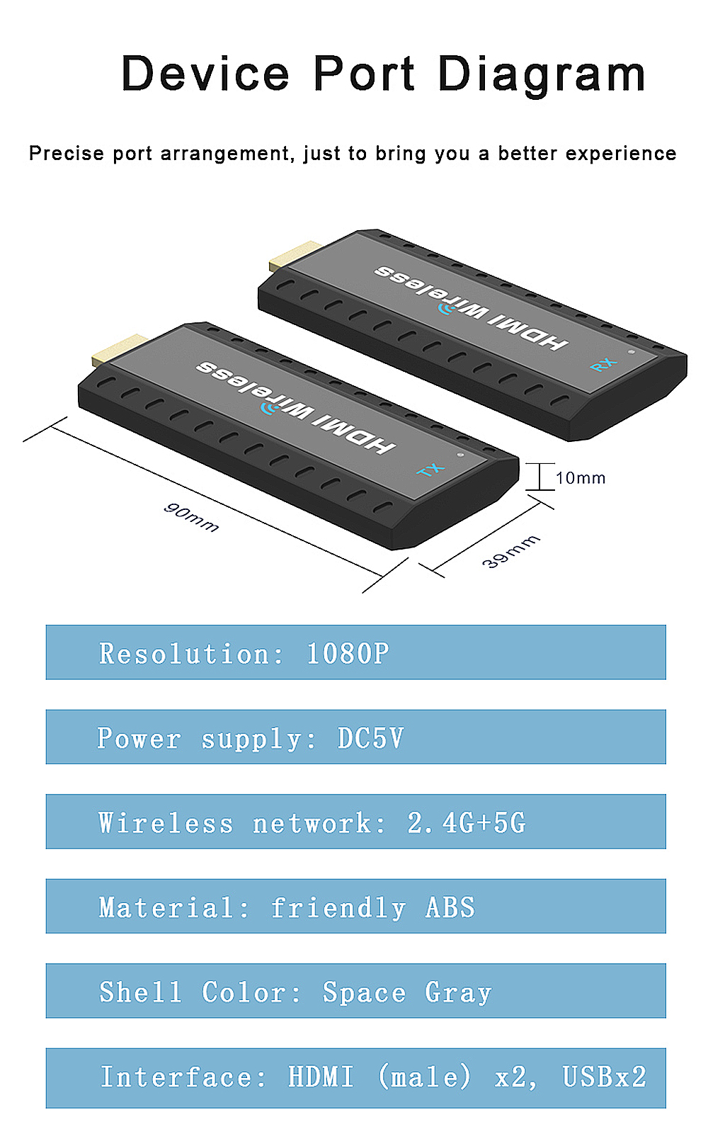 50MWirelessHDMIExtender1080PTransmitterReceiverSplitterExtender1x2DualDisplayAdapterDongleforPS4PCTV-1972123-9