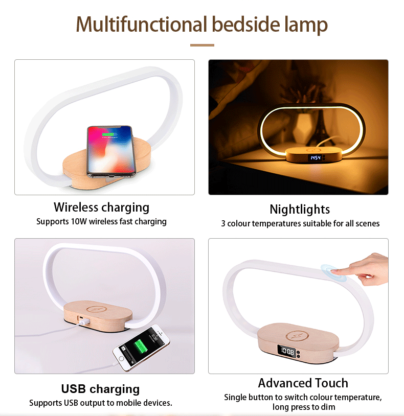 BakeeyWooden10WirelessChargerUSBChargingPortwithBesideNightLightTouchLamp-1996817-2