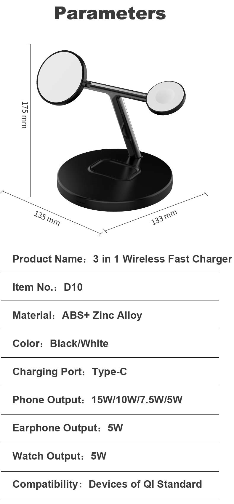 D1015W10W75W5WWirelessMagneticChargerFastWirelessChargingStandforQi-enabledSmartPhonesforiPhone12131-1996979-10