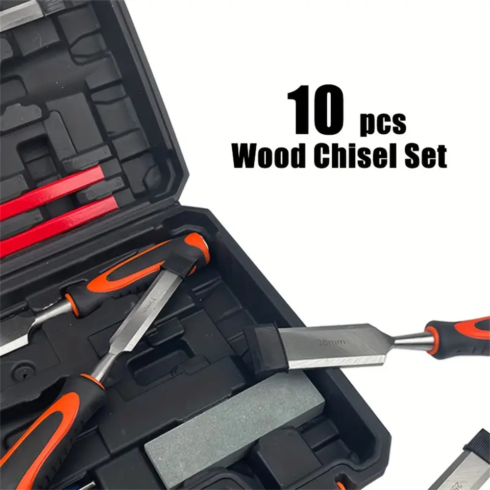 10PCSWoodCarvingChiselSetwith6pcsPremiumWoodChiselwithHoningGuideHeat-Treated60Cr-VSharpeningStoneCa-2010502-10