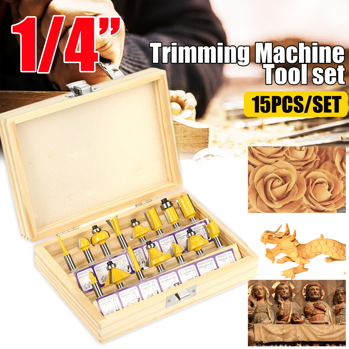 15pcs14InchShankRouterBitsSetCarbideTrimmingMachineToolSetforwoodworking-1807482-1