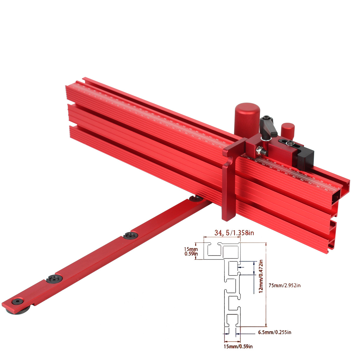 1SetAluminumAlloyMiterGaugeWith45mmFenceAndFenceStopKitIncludingSclaeTapeAndLaserScalesForWoodwrorki-1999629-4