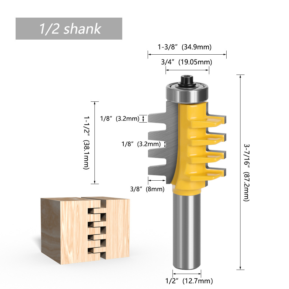 1pc635mm127mm12inch14InchShankRailReversibleFingerJointGlueRouterBitConeTenonWoodworkCutterPowerTool-2000763-1