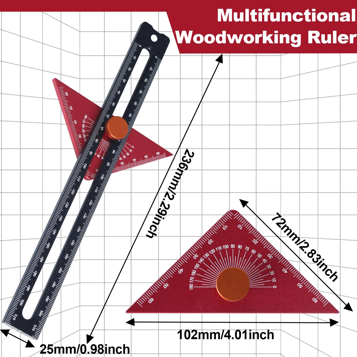 AluminumTSquareRuler180DegreeRotatingMarkingGaugePrecisionWoodworkingMeasuringToolwithEasyReadLayout-2013981-2