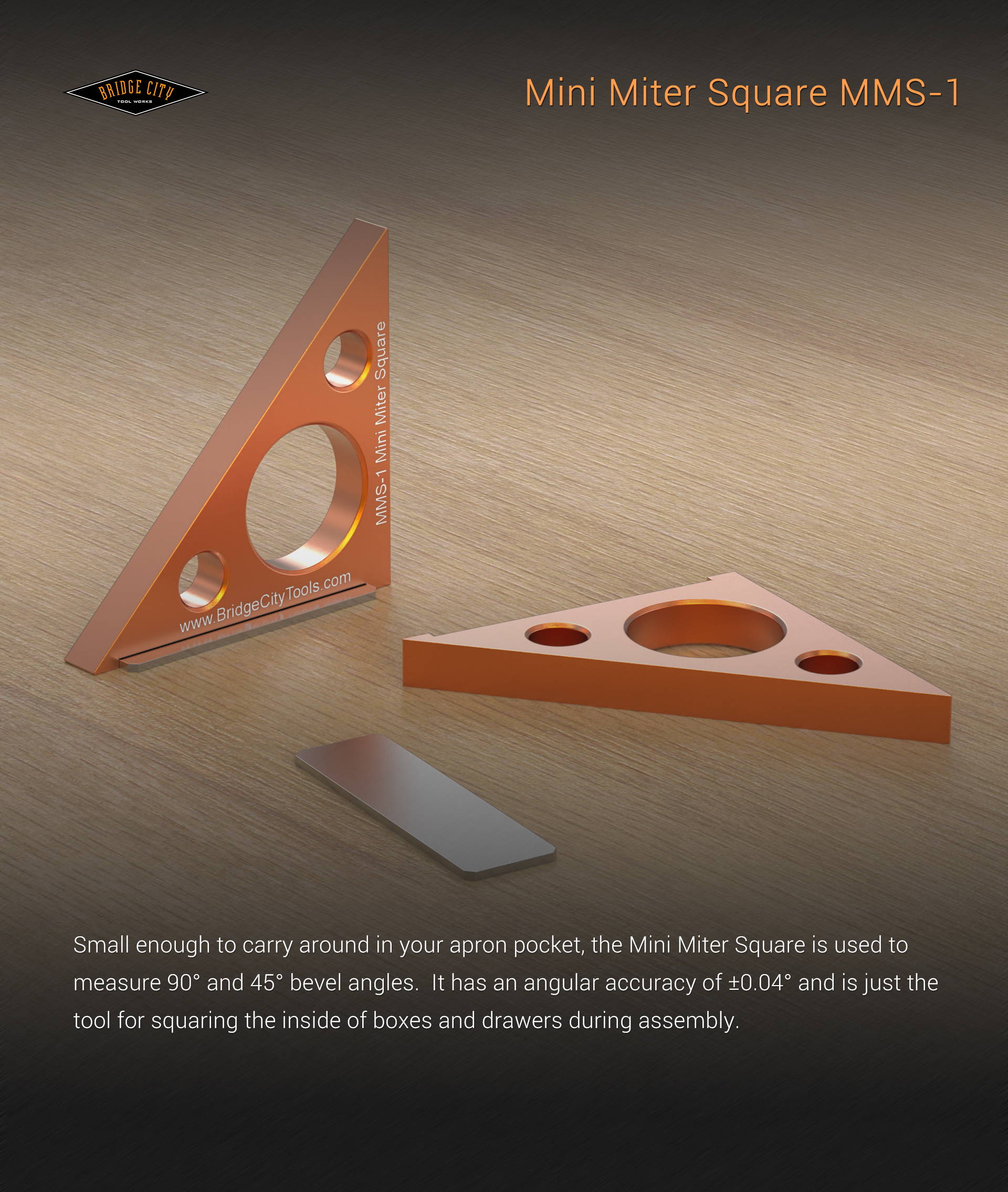 BRIDGECITYTOOLWORKSMMS-1MiniMiterSquarePocket-SizedHighPrecision003mmAccuracyAircraftAluminumAlloyAd-2006811-1