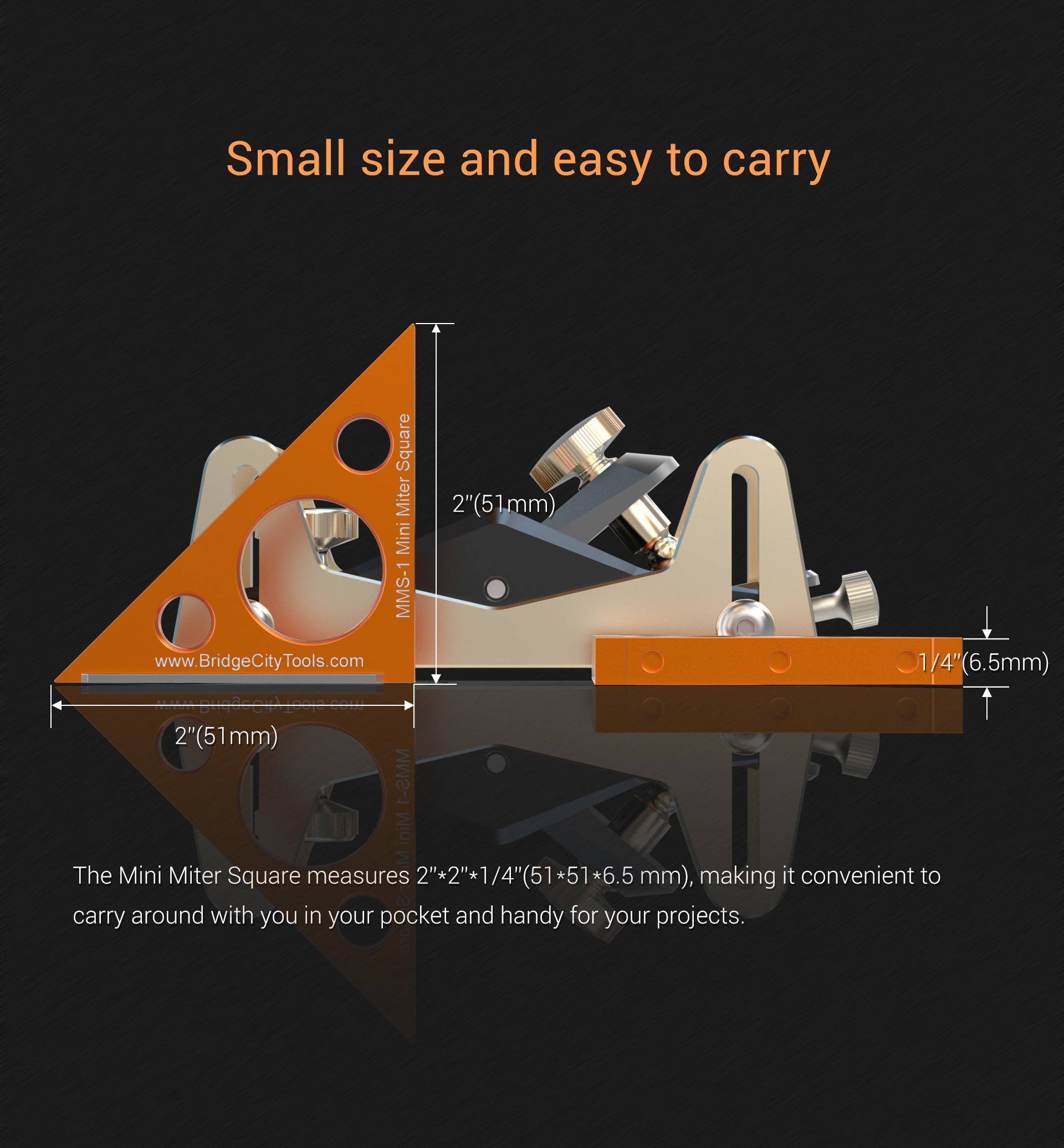 BRIDGECITYTOOLWORKSMMS-1MiniMiterSquarePocket-SizedHighPrecision003mmAccuracyAircraftAluminumAlloyAd-2006811-2