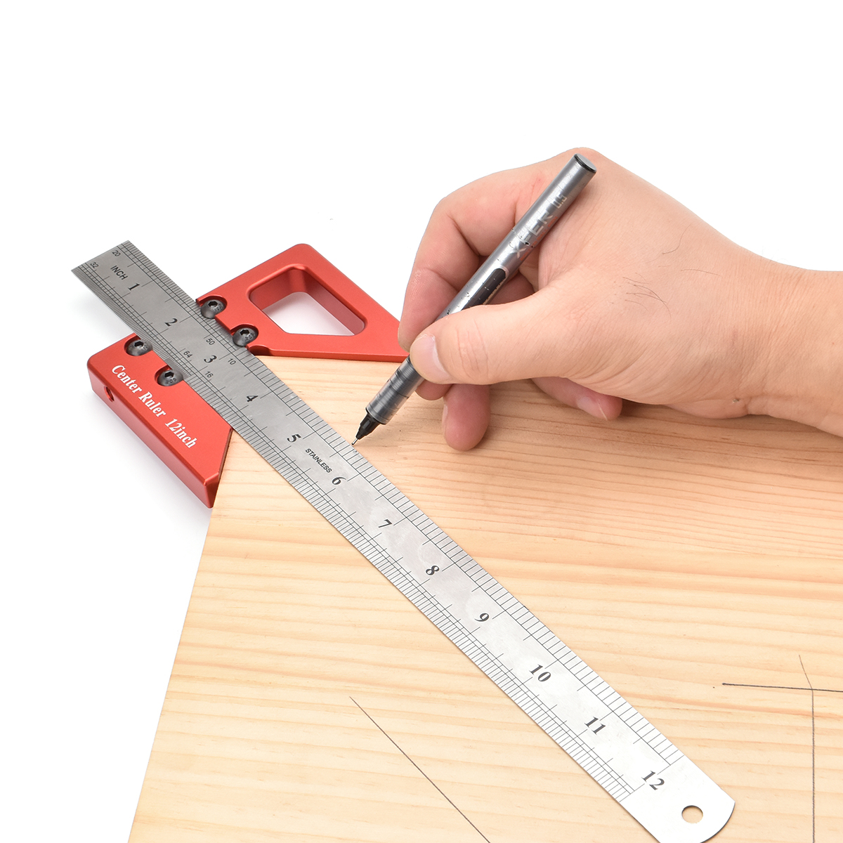 CenterFinderPrecisionCenterMarker45DegreeMeasuringRulerPrecisionV-shapedRulerAnodizedSurfaceDurableP-1999456-1