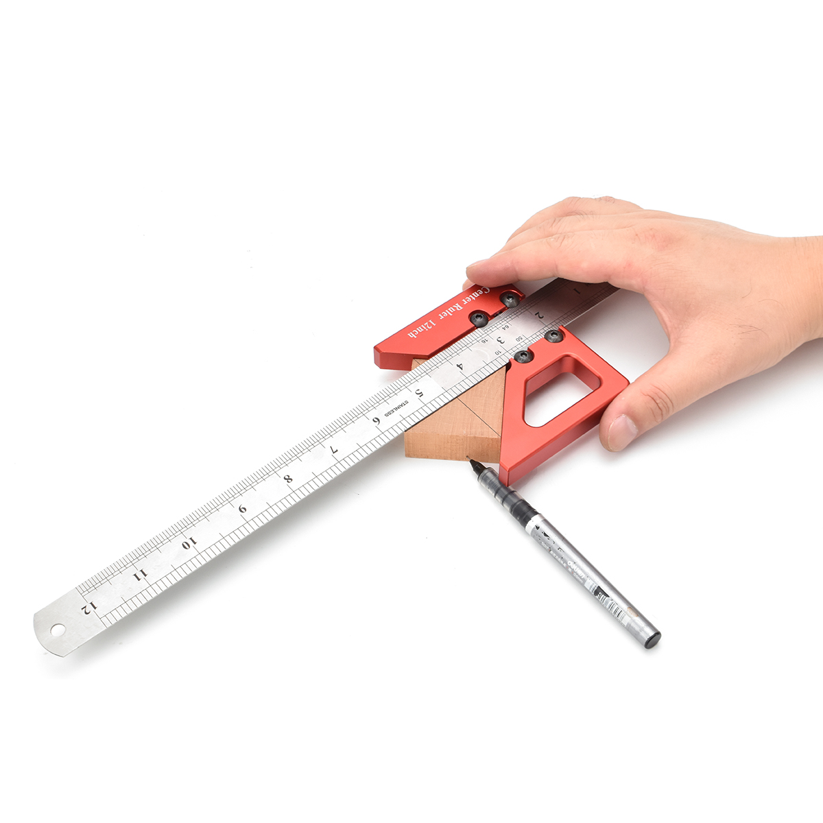 CenterFinderPrecisionCenterMarker45DegreeMeasuringRulerPrecisionV-shapedRulerAnodizedSurfaceDurableP-1999456-4