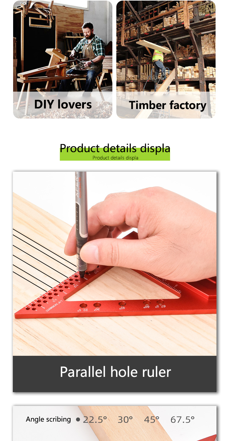 FonsonTools3inch4inchCarpenterTriangleRulerRafterSquareMulti-angleMeasuringRulerProtractorforWoodwor-2014732-2