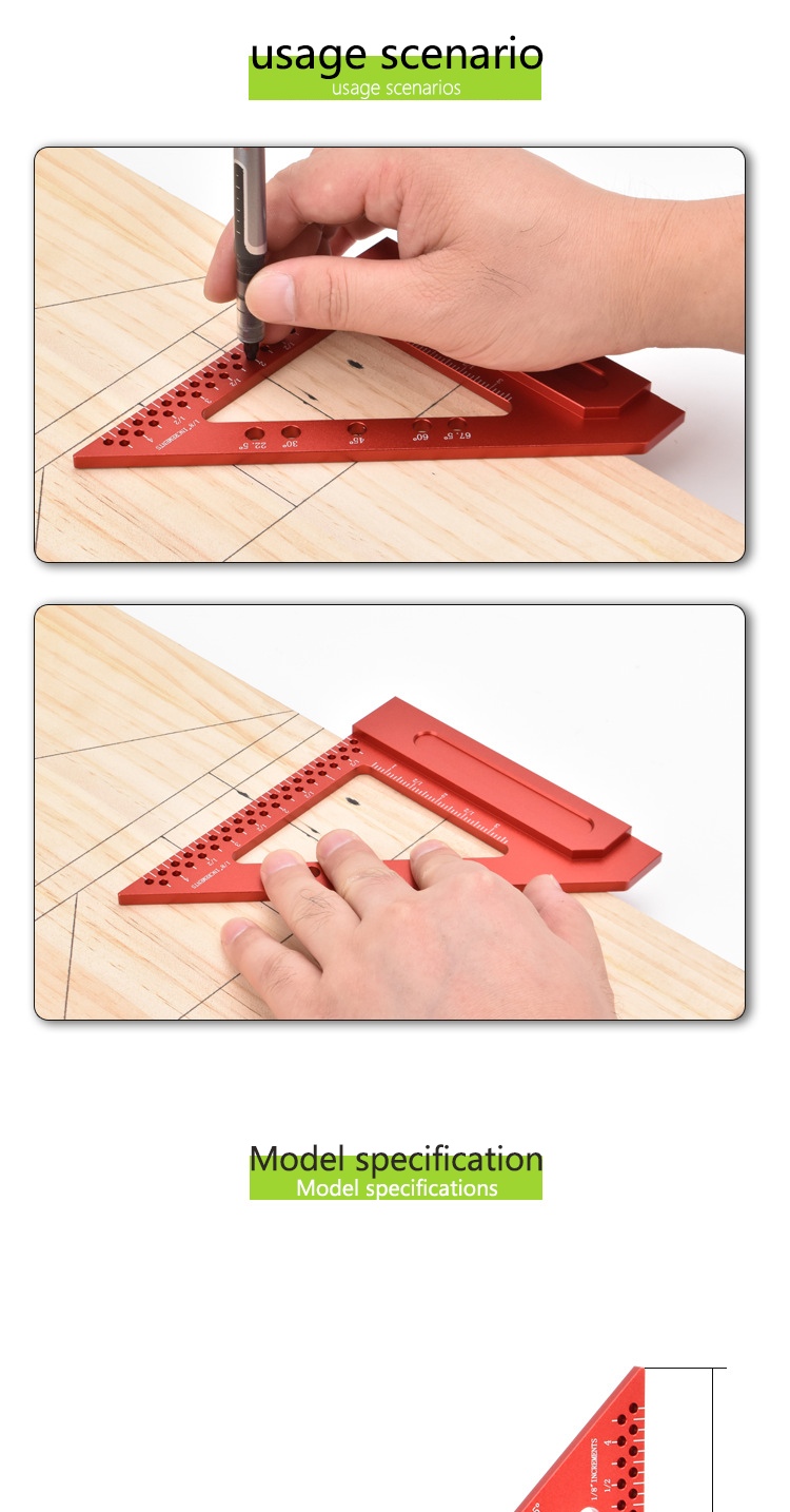 FonsonTools3inch4inchCarpenterTriangleRulerRafterSquareMulti-angleMeasuringRulerProtractorforWoodwor-2014732-4