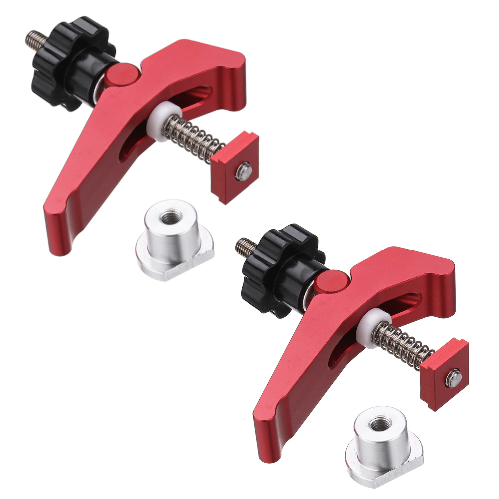 HONGDUI2PcsRedQuickActingHoldDownClampAluminumAlloyT-SlotT-TrackClampSetWoodworkingToolforWoodworkin-1776199-1