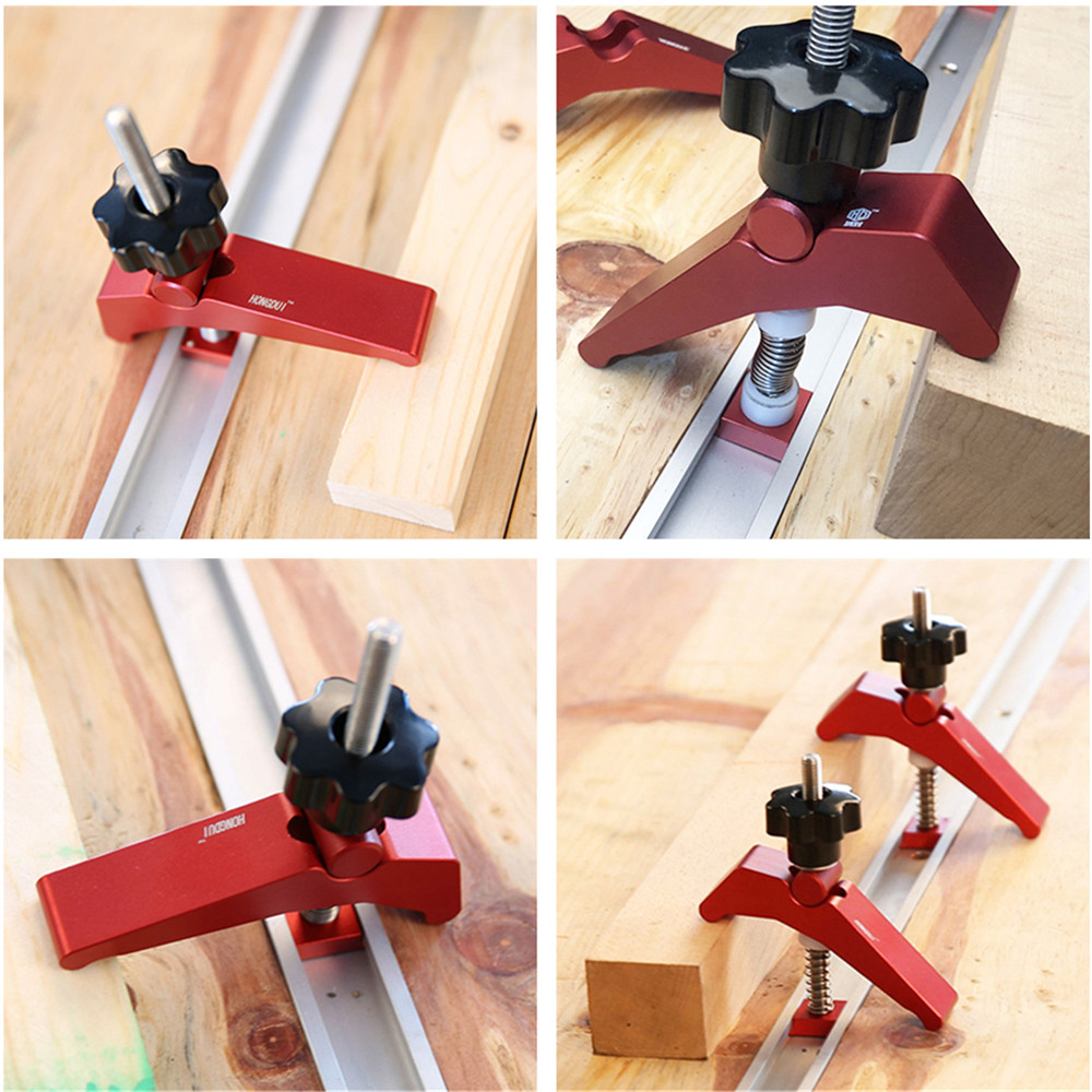HONGDUI2PcsRedQuickActingHoldDownClampAluminumAlloyT-SlotT-TrackClampSetWoodworkingToolforWoodworkin-1776199-10