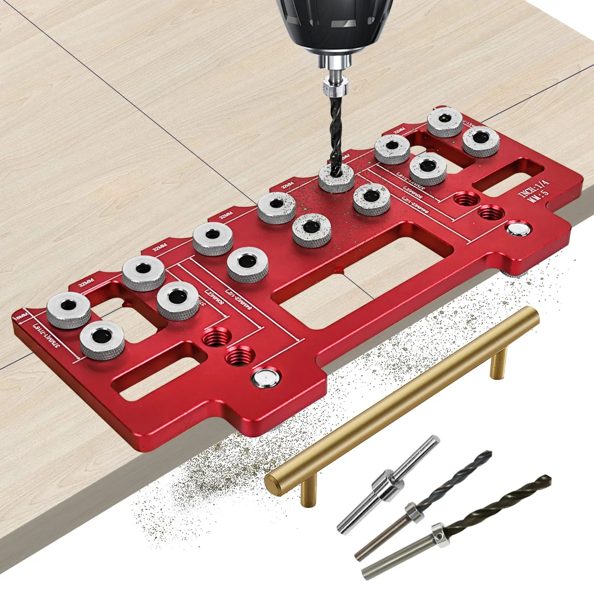 JIGHOLE5mm14InchAluminumAlloyCabinetHardwareJigPocketHoleJigDrillGuideShelfPinPunchLocatorforStraigh-2009190-2