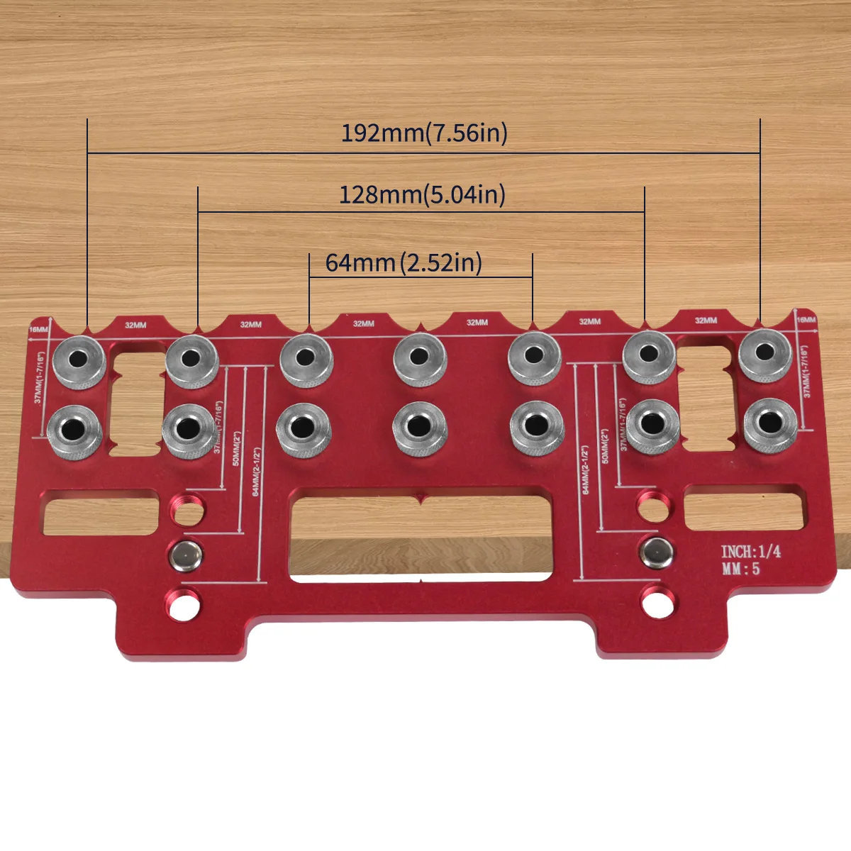 JIGHOLE5mm14InchAluminumAlloyCabinetHardwareJigPocketHoleJigDrillGuideShelfPinPunchLocatorforStraigh-2009190-3