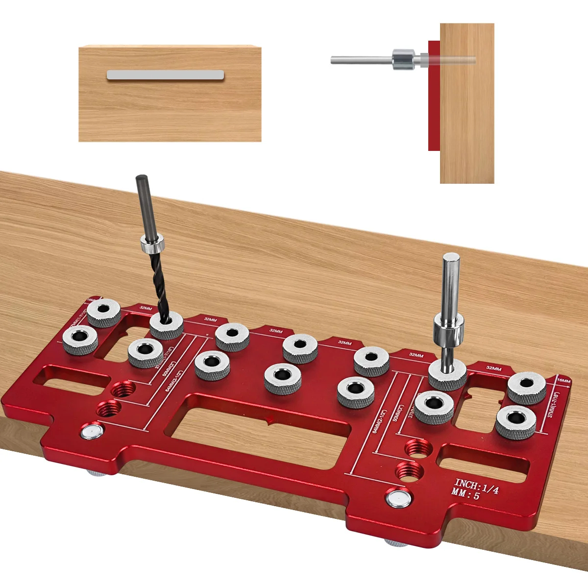 JIGHOLE5mm14InchAluminumAlloyCabinetHardwareJigPocketHoleJigDrillGuideShelfPinPunchLocatorforStraigh-2009190-4