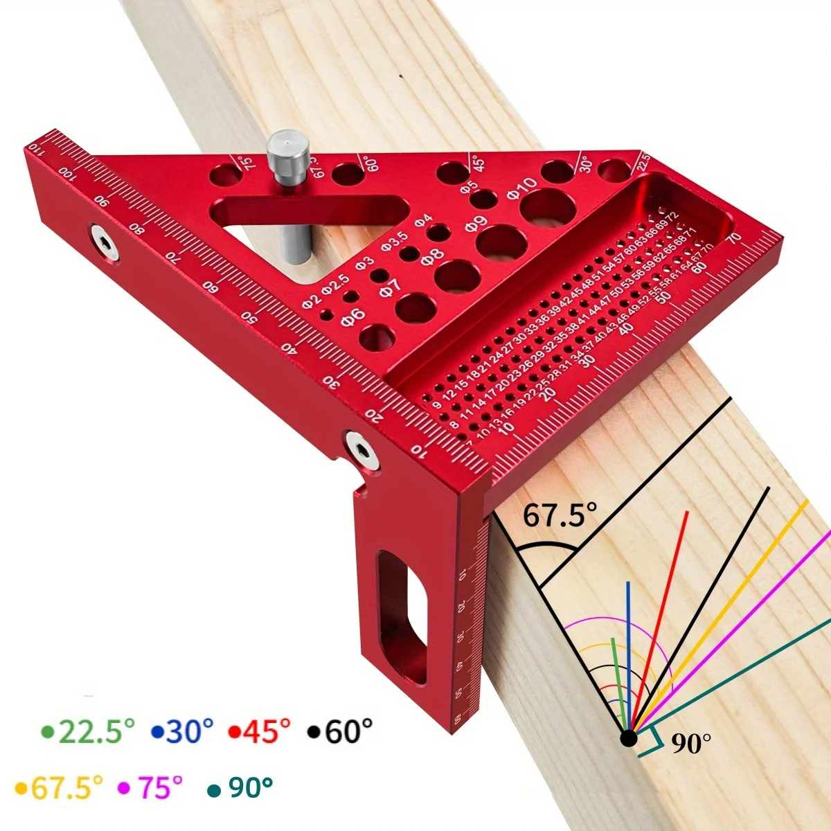JIGHOLE5thGeneration3DMulti-angleMeasuringRulerSquareRuler225-90DegreeProtractorAluminumAlloyScriber-2014707-1