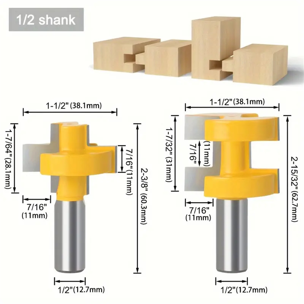 LAVIE2PCS12InchShankTongueandGrooveJointSetCarbideTippedRouterBitsforBoardTabletopsPanelsJoineryMaki-2009326-6
