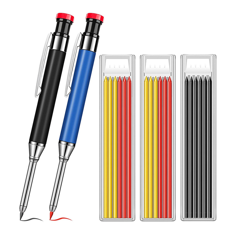 MetalSolidCarpenterPencilSetForDeepHoleMarkerWithRefillLeadsMarkingToolWoodworkingDeepHoleMechanical-1990344-1