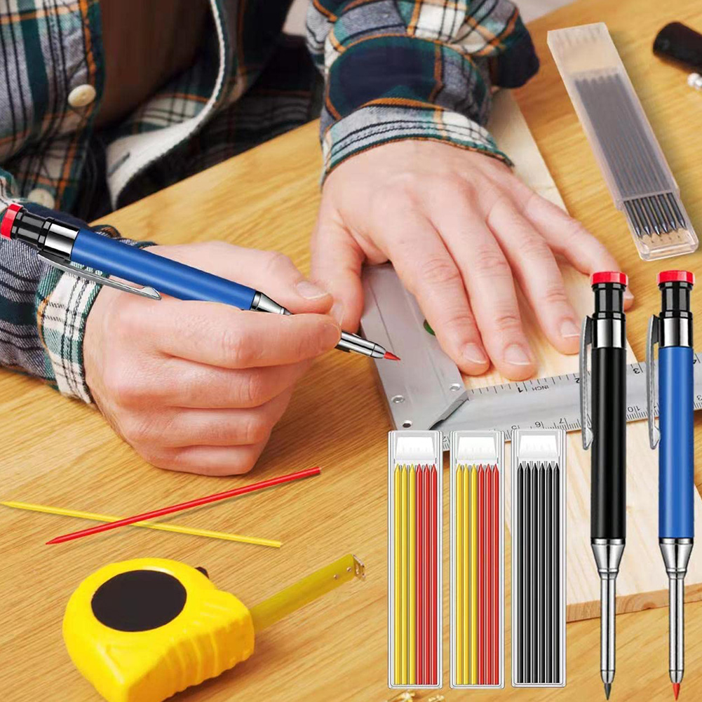 MetalSolidCarpenterPencilSetForDeepHoleMarkerWithRefillLeadsMarkingToolWoodworkingDeepHoleMechanical-1990344-2