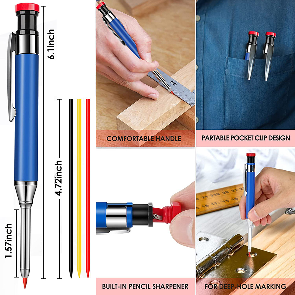 MetalSolidCarpenterPencilSetForDeepHoleMarkerWithRefillLeadsMarkingToolWoodworkingDeepHoleMechanical-1990344-5