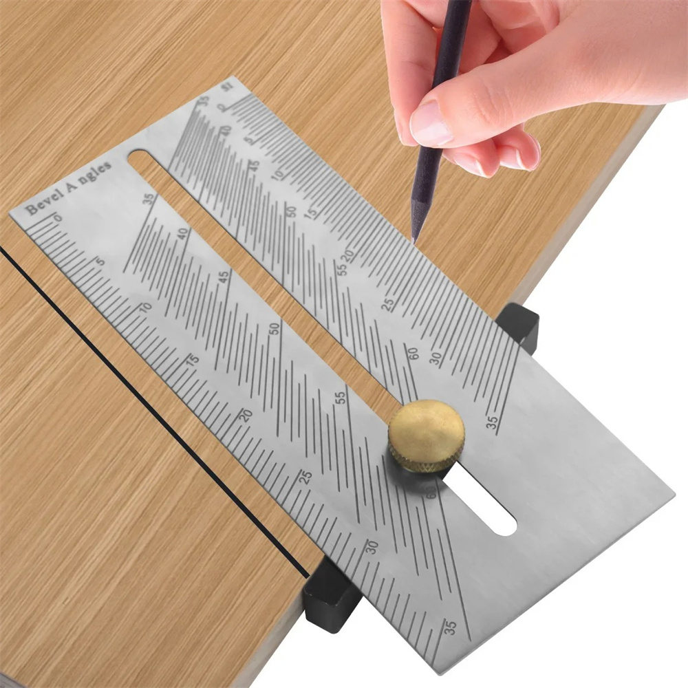 Multi-funcSquareRulerWoodworkingScribeT-typeRulerStainlessSteelDovetailMarkingGaugeCarpentryMeasurin-2003137-1