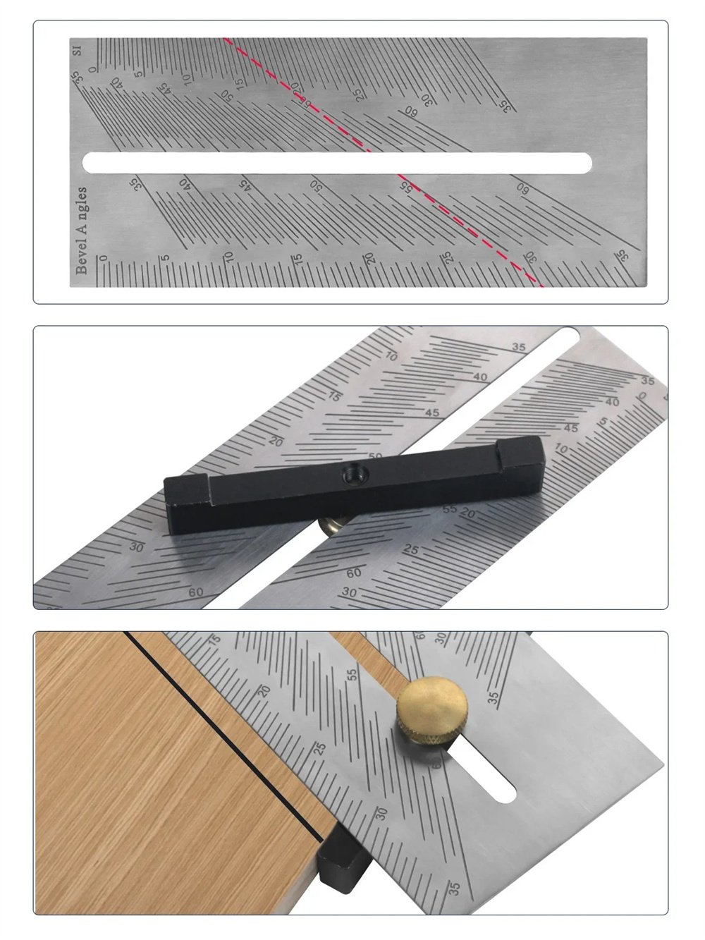 Multi-funcSquareRulerWoodworkingScribeT-typeRulerStainlessSteelDovetailMarkingGaugeCarpentryMeasurin-2003137-3