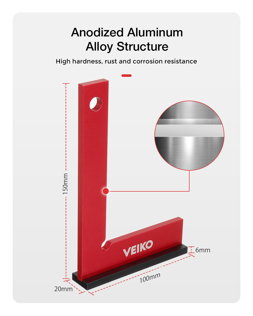 VEIKOAluminumAlloy150X100MMSquareRuler90DegreeRightAngleRulerWithSolidWideBaseCheckToolVerticalityAc-1914183-2