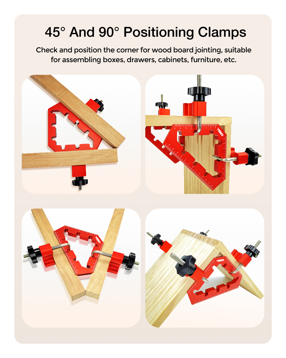 VEIKOWoodworking45and90DegreeRightAngleClampsAluminumAlloyPositioningClampingSquareCornerClampAuxili-1879416-5